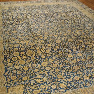Traditional and Classic Floral Navy Background Color Antique Indian Lahore Rug - detail view 1