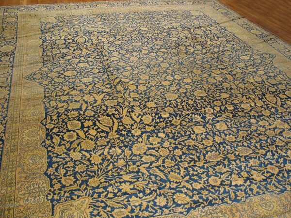 Traditional and classic floral navy background color antique indian lahore rug 2 Traditional and classic floral navy background color antique indian lahore rug - detail view 1