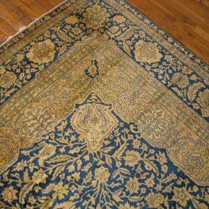 Traditional and Classic Floral Navy Background Color Antique Indian Lahore Rug - detail view 3