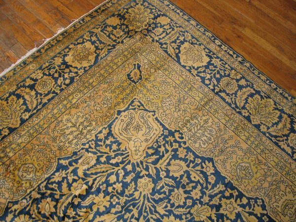 Traditional and classic floral navy background color antique indian lahore rug 4 Traditional and classic floral navy background color antique indian lahore rug - detail view 3