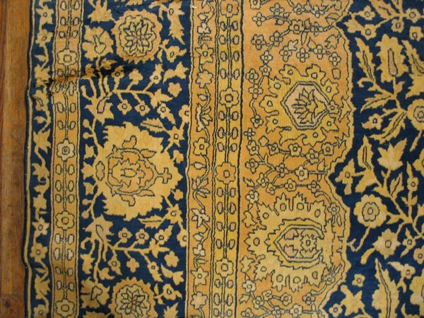 Traditional and classic floral navy background color antique indian lahore rug 5 Traditional and classic floral navy background color antique indian lahore rug - detail view 4