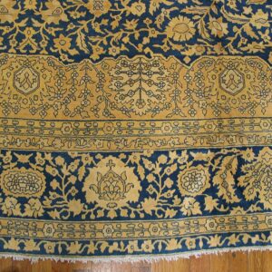 Traditional and Classic Floral Navy Background Color Antique Indian Lahore Rug - detail view 5