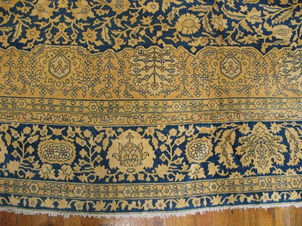 Traditional and classic floral navy background color antique indian lahore rug 6 Traditional and classic floral navy background color antique indian lahore rug - detail view 5