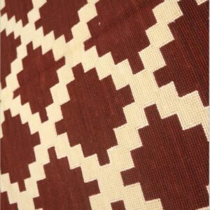 Warm Reddish Brown Modern Contemporary Geometric Trellis Pattern Handwoven Wool Needlepoint Flat Weave Kilim Carpet With Silk Highlight - detail view 1