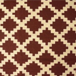 Warm Reddish Brown Modern Contemporary Geometric Trellis Pattern Handwoven Wool Needlepoint Flat Weave Kilim Carpet With Silk Highlight - detail view 3