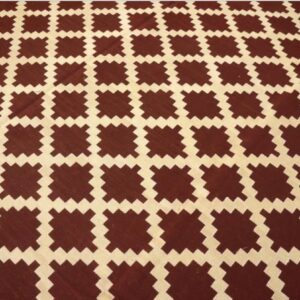 Warm Reddish Brown Modern Contemporary Geometric Trellis Pattern Handwoven Wool Needlepoint Flat Weave Kilim Carpet With Silk Highlight - detail view 5