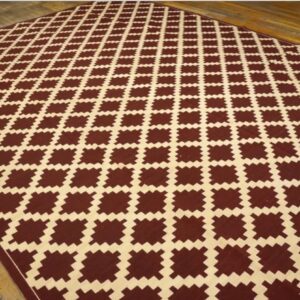 Warm Reddish Brown Modern Contemporary Geometric Trellis Pattern Handwoven Wool Needlepoint Flat Weave Kilim Carpet With Silk Highlight - detail view 7