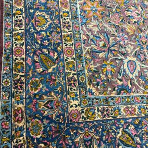 1840s Multicolor Traditional Antique Classical Motifs Kerman Knotted Wool Rug - detail view 1