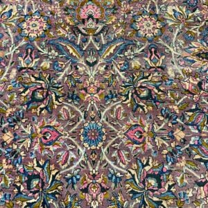 1840s Multicolor Traditional Antique Classical Motifs Kerman Knotted Wool Rug - detail view 3