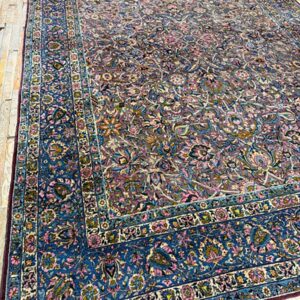1840s Multicolor Traditional Antique Classical Motifs Kerman Knotted Wool Rug - detail view 6