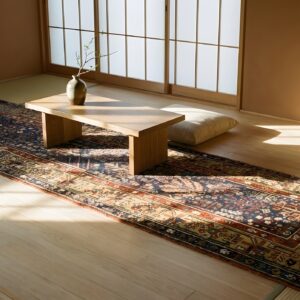 Antique 1850s Blue Geometric Wool Hand-Knotted Hallway Runner Rug (SKU 25370) - room view