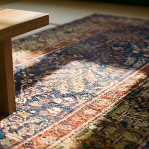 Antique 1850s Blue Geometric Wool Hand-Knotted Hallway Runner Rug (SKU 25370) - in-room detail
