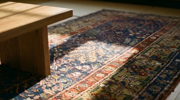 Antique 1850s blue geometric wool hand-knotted hallway runner rug 10 Antique 1850s blue geometric wool hand-knotted hallway runner rug (sku 25370) - in-room detail