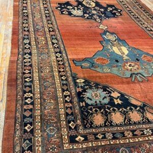 1860s Red Field Gallery Medallion Tortises Knotted Wool Antique Bijar Rug - detail view 1