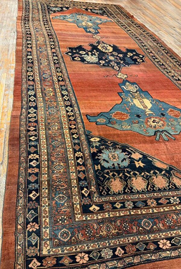 1860s red field gallery medallion tortises knotted wool antique bijar rug 2 1860s red field gallery medallion tortises knotted wool antique bijar rug - detail view 1