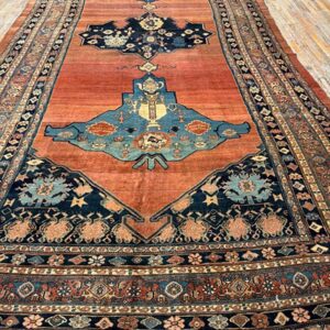 1860s Red Field Gallery Medallion Tortises Knotted Wool Antique Bijar Rug - detail view 2