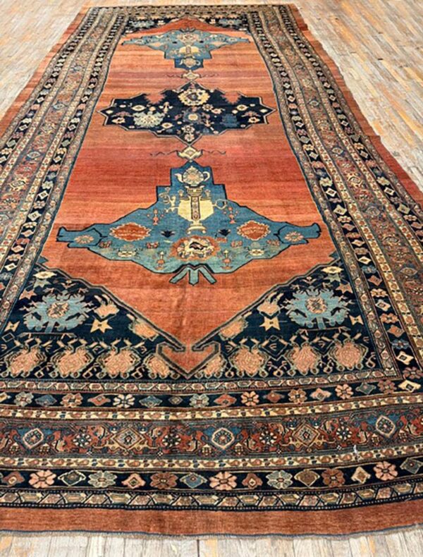 1860s red field gallery medallion tortises knotted wool antique bijar rug 3 1860s red field gallery medallion tortises knotted wool antique bijar rug - detail view 2