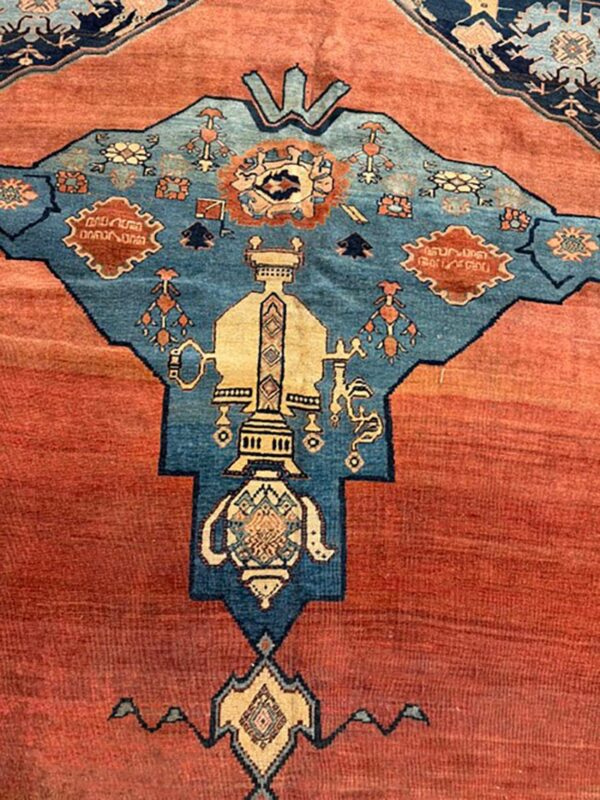 1860s red field gallery medallion tortises knotted wool antique bijar rug 4 1860s red field gallery medallion tortises knotted wool antique bijar rug - detail view 3