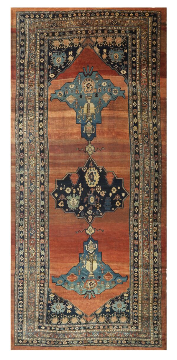 1860s red field gallery medallion tortises knotted wool antique bijar rug 5 1860s red field gallery medallion tortises knotted wool antique bijar rug - detail view 4