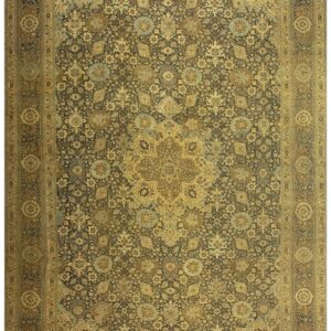 1880s Antique Allover Arabesque Medallion Navy Woven Wool Tabriz Rug