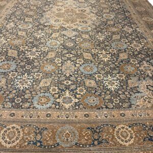 1880s Antique Allover Arabesque Medallion Navy Woven Wool Tabriz Rug - detail view 1