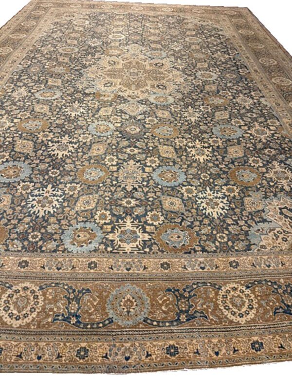 1880s antique allover arabesque medallion navy woven wool tabriz rug 2 1880s antique allover arabesque medallion navy woven wool tabriz rug - detail view 1