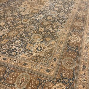 1880s Antique Allover Arabesque Medallion Navy Woven Wool Tabriz Rug - detail view 2