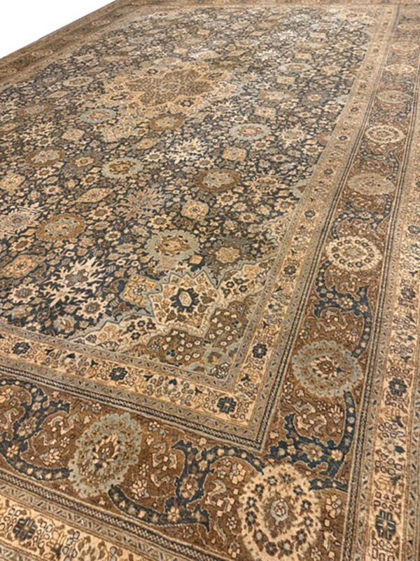 1880s antique allover arabesque medallion navy woven wool tabriz rug 3 1880s antique allover arabesque medallion navy woven wool tabriz rug - detail view 2