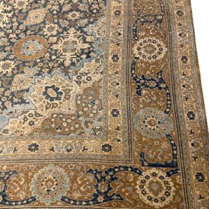 1880s Antique Allover Arabesque Medallion Navy Woven Wool Tabriz Rug - detail view 3