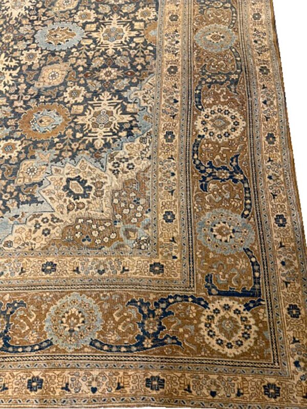 1880s antique allover arabesque medallion navy woven wool tabriz rug 4 1880s antique allover arabesque medallion navy woven wool tabriz rug - detail view 3