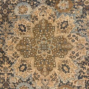 1880s Antique Allover Arabesque Medallion Navy Woven Wool Tabriz Rug - detail view 4