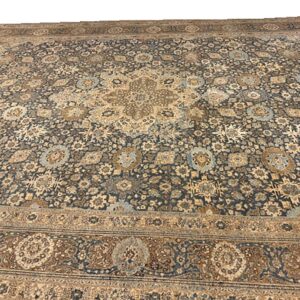 1880s Antique Allover Arabesque Medallion Navy Woven Wool Tabriz Rug - detail view 5