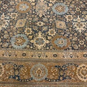 1880s Antique Allover Arabesque Medallion Navy Woven Wool Tabriz Rug - detail view 6