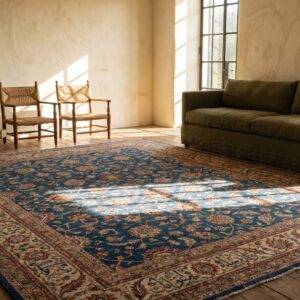 1880s Blue Hand Knotted Pile Rectangle Antique Wool Allover Floral Rug (SKU 22780) - room view
