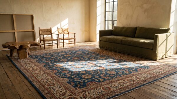 1880s blue hand knotted pile rectangle antique wool allover floral rug 10 1880s blue hand knotted pile rectangle antique wool allover floral rug (sku 22780) - room view