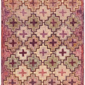 1880s Multicolor Field Cross Folk Art Antique American Knotted Wool Hooked Rug