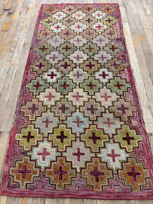 1880s multicolor field cross folk art antique american knotted wool hooked rug 2 1880s multicolor field cross folk art antique american knotted wool hooked rug - detail view 1