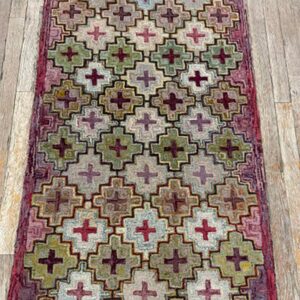 1880s Multicolor Field Cross Folk Art Antique American Knotted Wool Hooked Rug - detail view 2