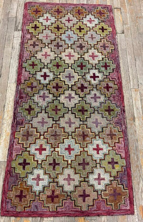 1880s multicolor field cross folk art antique american knotted wool hooked rug 3 1880s multicolor field cross folk art antique american knotted wool hooked rug - detail view 2