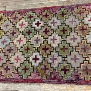 1880s Multicolor Field Cross Folk Art Antique American Knotted Wool Hooked Rug - detail view 3