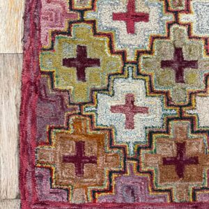 1880s Multicolor Field Cross Folk Art Antique American Knotted Wool Hooked Rug - detail view 4