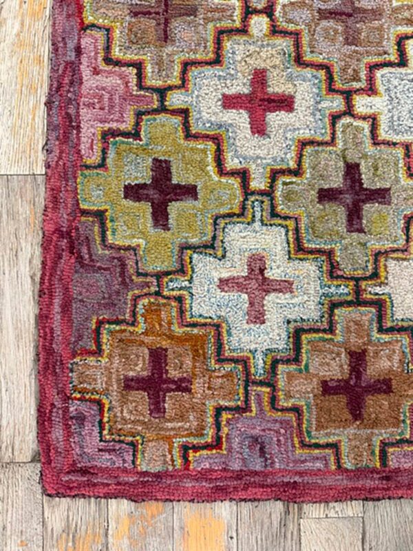 1880s multicolor field cross folk art antique american knotted wool hooked rug 5 1880s multicolor field cross folk art antique american knotted wool hooked rug - detail view 4