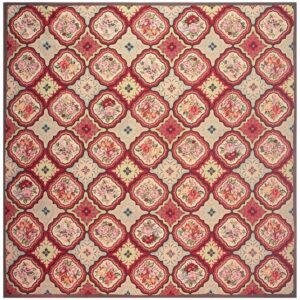 1880s Multicolor Floral Classical Antique European Needelpoint Wool Square Rug