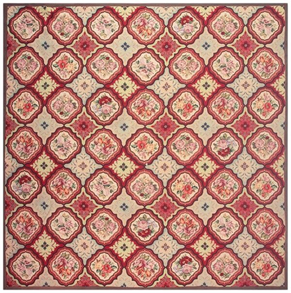 1880s multicolor floral classical antique european needelpoint wool square rug 1 1880s multicolor floral classical antique european needelpoint wool square rug