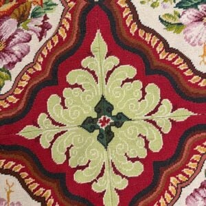 1880s Multicolor Floral Classical Antique European Needelpoint Wool Square Rug - detail view 4