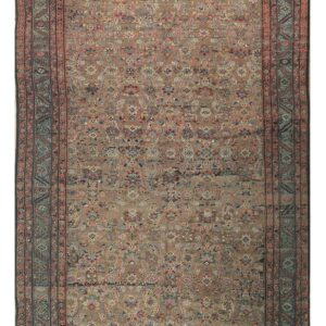 1880s Rustic Camel Geometric Antique Bakshaiesh Handknotted Wool Gallery Rug - detail view 1