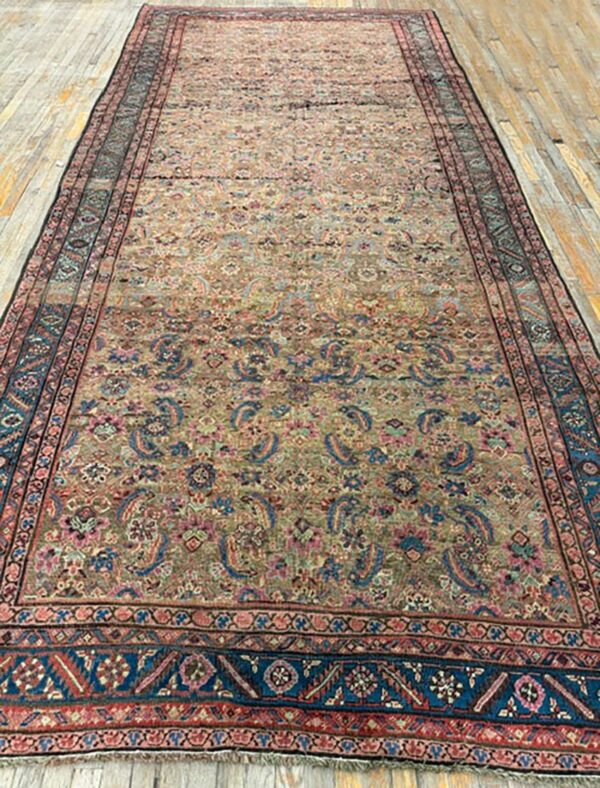 1880s rustic camel geometric antique bakshaiesh handknotted wool gallery rug 3 1880s rustic camel geometric antique bakshaiesh handknotted wool gallery rug - detail view 2