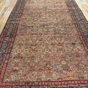 1880s Rustic Camel Geometric Antique Bakshaiesh Handknotted Wool Gallery Rug - detail view 3