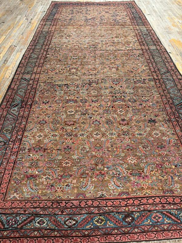 1880s rustic camel geometric antique bakshaiesh handknotted wool gallery rug 4 1880s rustic camel geometric antique bakshaiesh handknotted wool gallery rug - detail view 3