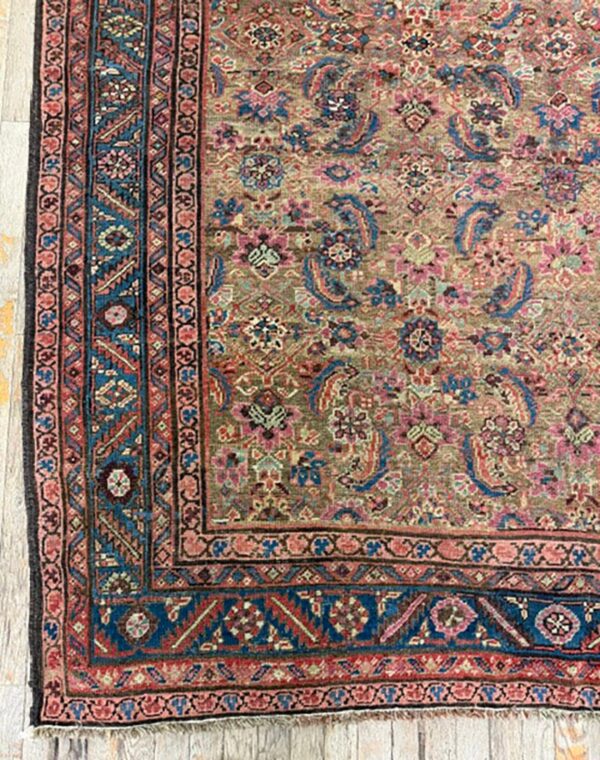 1880s rustic camel geometric antique bakshaiesh handknotted wool gallery rug 5 1880s rustic camel geometric antique bakshaiesh handknotted wool gallery rug - detail view 4